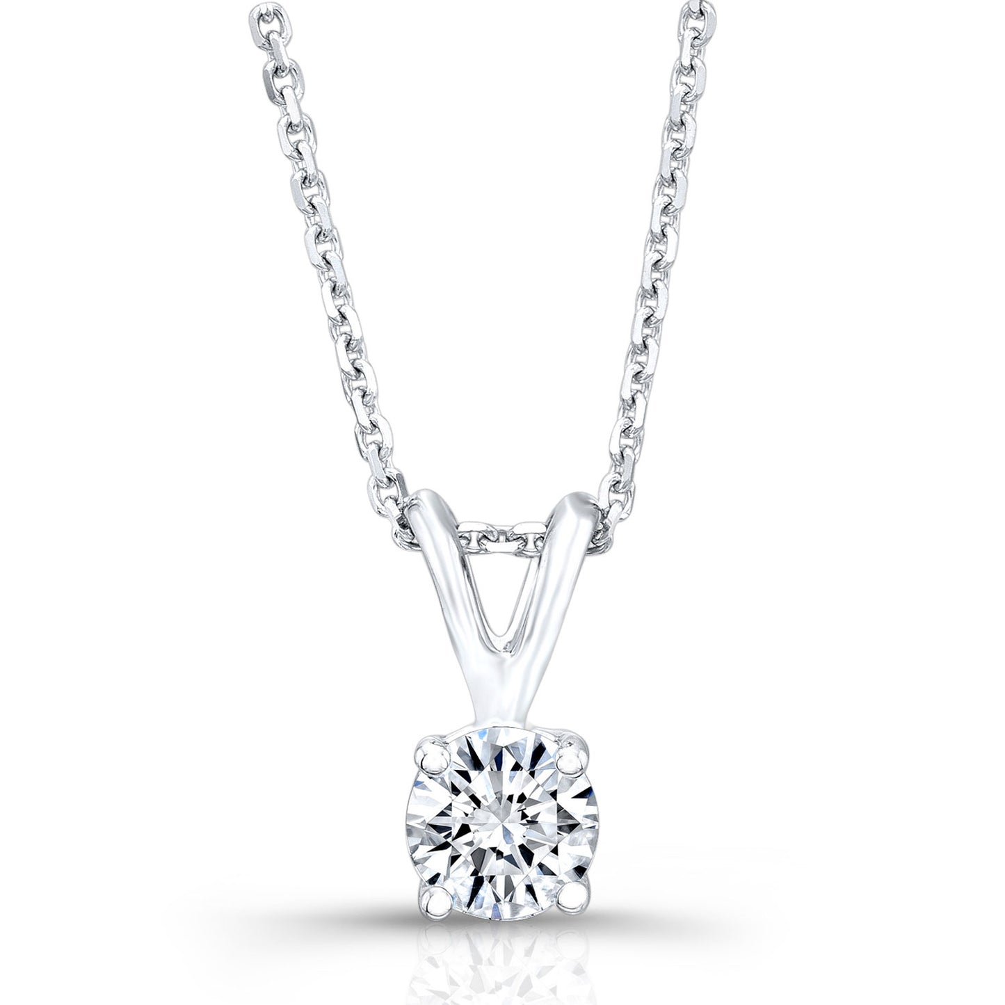 Diamond Round Solitaire Pendant In 14k White Gold 17-in Baby Curb Ch