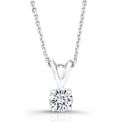 Diamond Round Solitaire Pendant In 14k White Gold 17-in Baby Curb Ch