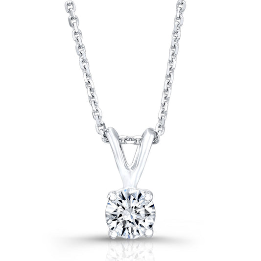 Diamond Round Solitaire Pendant In 14k White Gold 17-in Baby Curb Ch