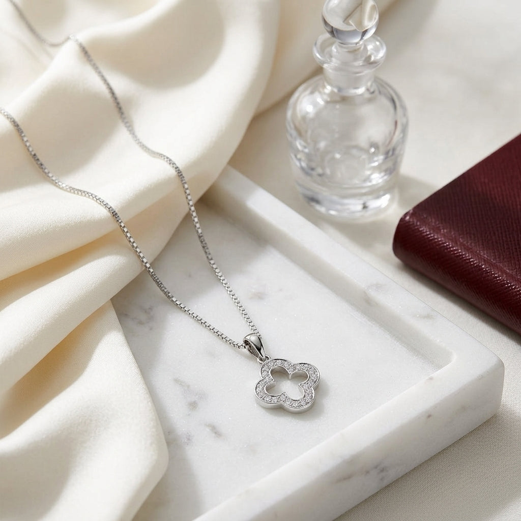 Diamond Clover Pave Pendant In 14k White Gold (18 Inch Rolo) — atelier still life