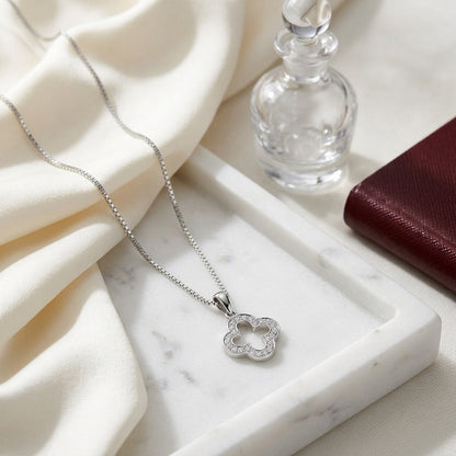 Diamond Clover Pave Pendant In 14k White Gold (18 Inch Rolo) — atelier still life