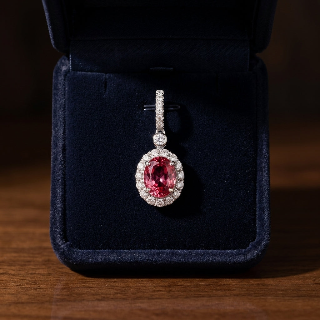 Garnet And Diamond Oval Halo Pendant In 14k White Gold (18-in Wheat Chain) — gift presentation