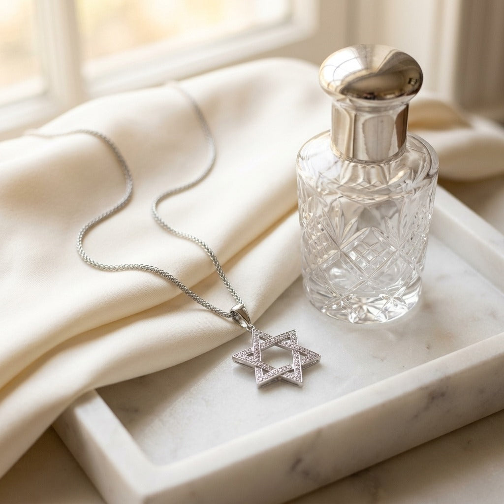 Diamond Pave Star Of David Pendant In 14k White Gold — marble silk