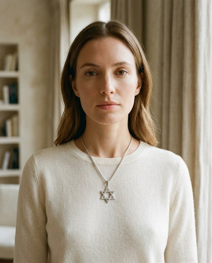 Diamond Pave Star Of David Pendant In 14k White Gold — portrait close