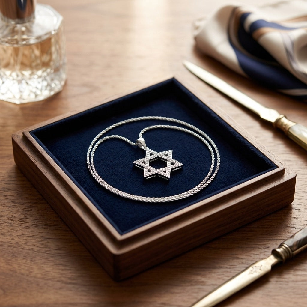 Diamond Pave Star Of David Pendant In 14k White Gold — velvet box