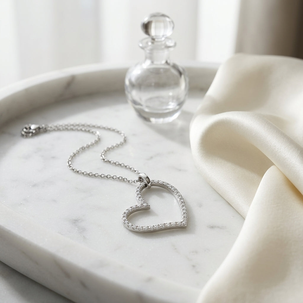 Diamond Pave Side Floating Heart Pendant In 14k White Gold (1/4 Ct.tw.) — atelier still life