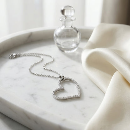 Diamond Pave Side Floating Heart Pendant In 14k White Gold (1/4 Ct.tw.) — atelier still life