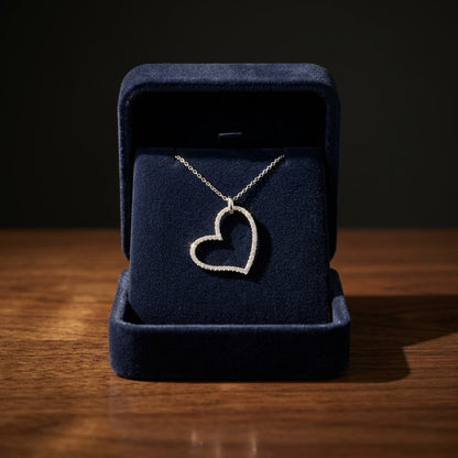 Diamond Pave Side Floating Heart Pendant In 14k White Gold (1/4 Ct.tw.) — gift presentation