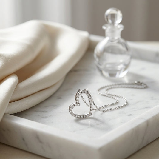 Diamond Floating Heart Pendant In 14k White Gold — atelier still life