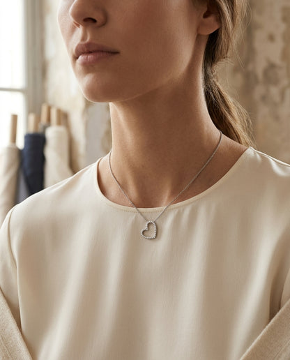 Diamond Floating Heart Pendant In 14k White Gold — editorial close-up