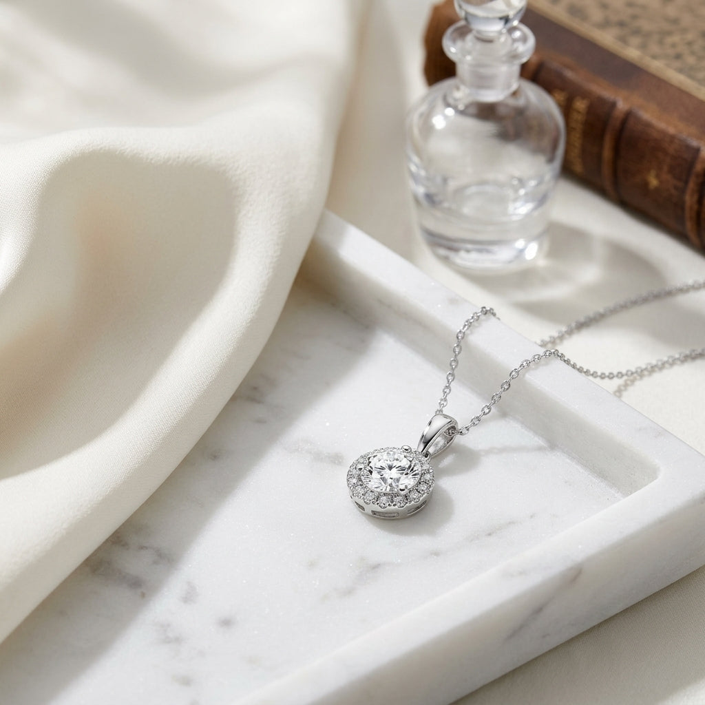 Diamond Halo Pendant In 14k White Gold (3/8 Ct. Tw.) — atelier still life