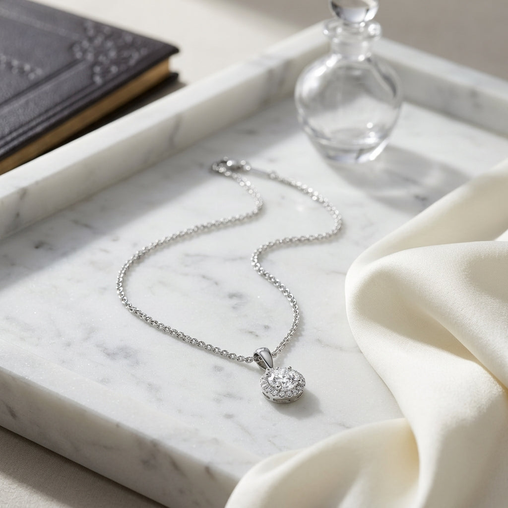 Diamond Halo Pendant In 14k White Gold (1/2 Ct. Tw,) — atelier still life