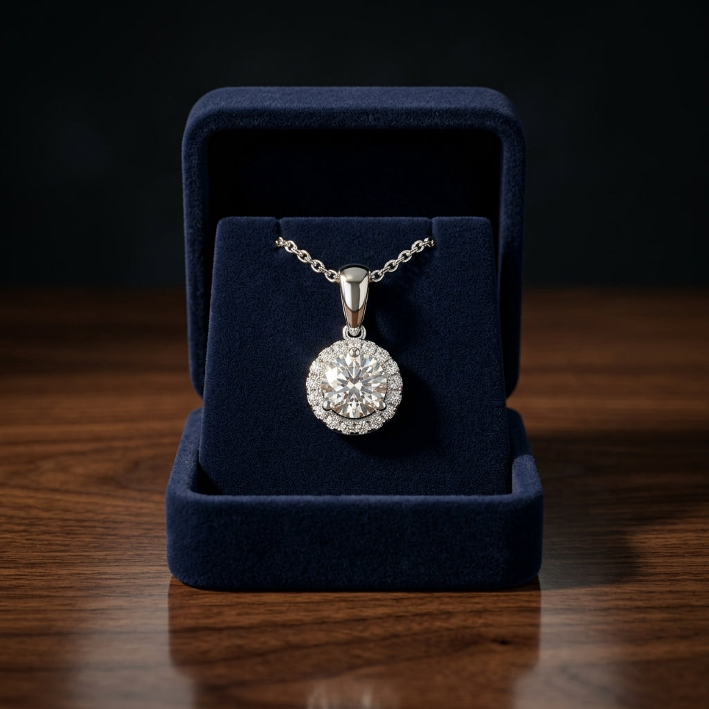 Diamond Halo Pendant In 14k White Gold (1/2 Ct. Tw,) — gift presentation