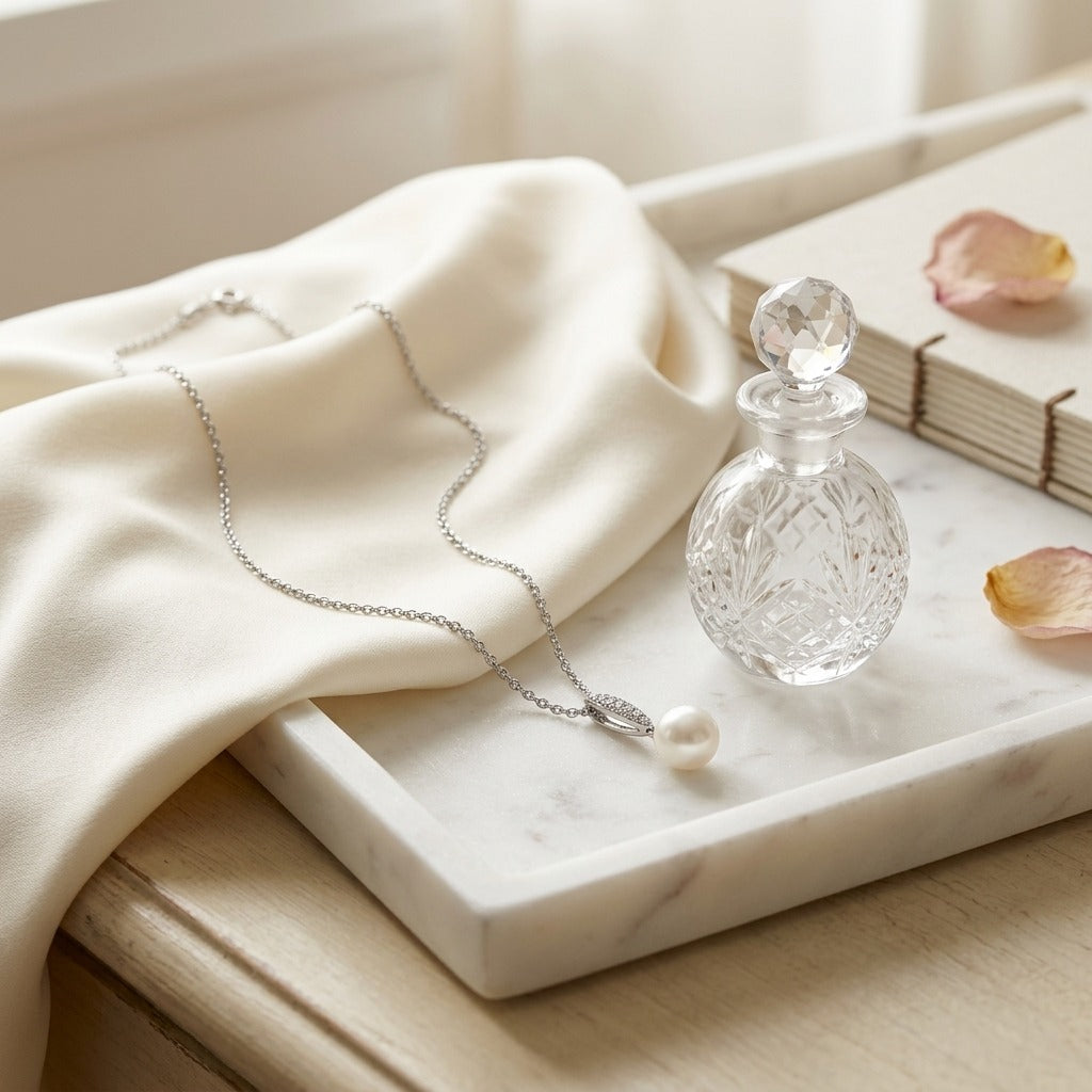 Pearl And Diamond Bale Pendant In 14k White Gold 1/12ctw — marble silk