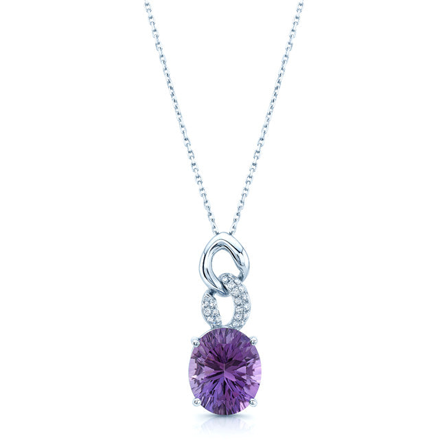 Amethyst And Diamond Interlocking Links Pendant In 14k White Gold Si (18-in Curb Chain)