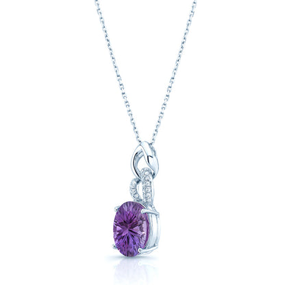 Amethyst And Diamond Interlocking Links Pendant In 14k White Gold Si (18-in Curb Chain)