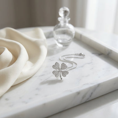 14k White Gold Diamond Clover Pendant — atelier still life