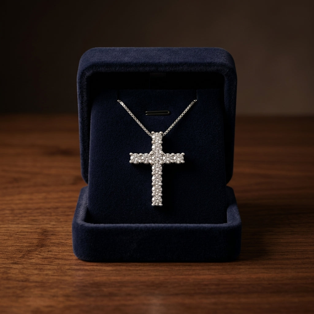 Diamond Prong-set Petite Cross Pendant In 14k White Gold — gift presentation