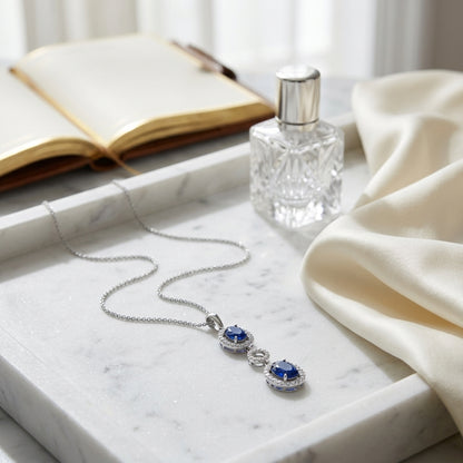 Sapphire And Diamond Oval Drop Pendant In 14k White Gold (17-in Wheat Chain) — atelier still life
