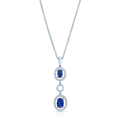 Sapphire And Diamond Oval Drop Pendant In 14k White Gold (17-in Wheat Chain)