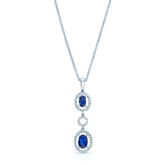 Sapphire And Diamond Oval Drop Pendant In 14k White Gold (17-in Wheat Chain)