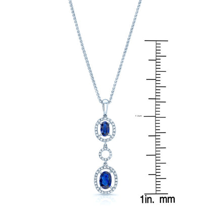 Sapphire And Diamond Oval Drop Pendant In 14k White Gold (17-in Wheat Chain)