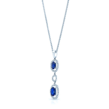 Sapphire And Diamond Oval Drop Pendant In 14k White Gold (17-in Wheat Chain)