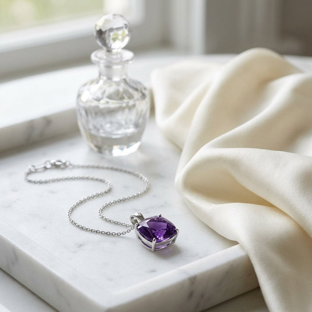 Amethyst Cushion Pendant In 14k White Gold — atelier still life