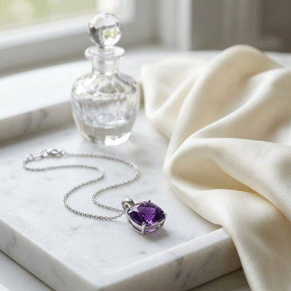 Amethyst Cushion Pendant In 14k White Gold — atelier still life