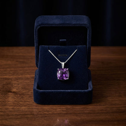 Amethyst Cushion Pendant In 14k White Gold — gift presentation