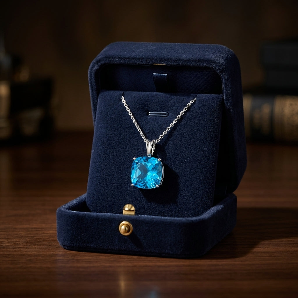 Blue Topaz Solitaire Pendant In 14k White Gold — gift presentation
