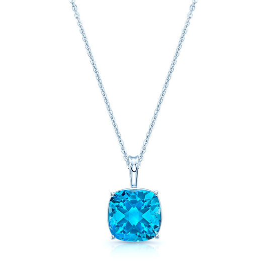 Blue Topaz Solitaire Pendant In 14k White Gold