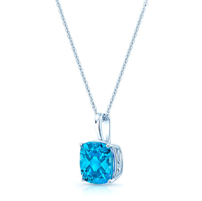 Blue Topaz Solitaire Pendant In 14k White Gold