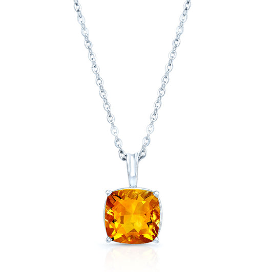Cushion Citrine Solitaire Pendant In 14k White Gold (12mm)