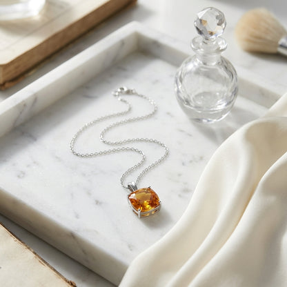 Cushion Citrine Solitaire Pendant In 14k White Gold (12mm) — atelier still life