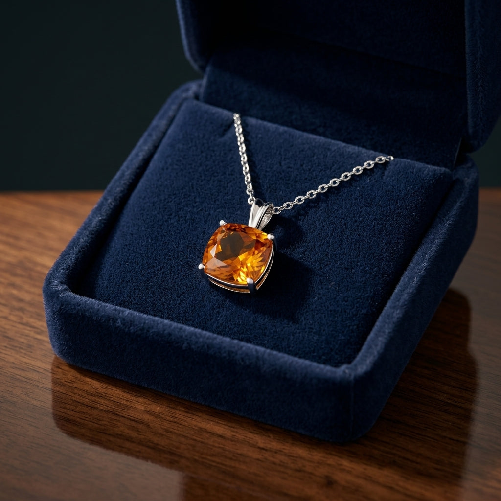 Cushion Citrine Solitaire Pendant In 14k White Gold (12mm) — gift presentation