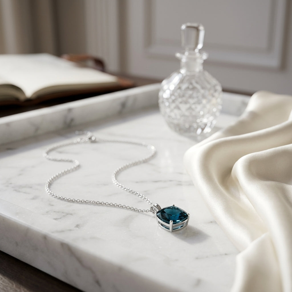 Blue Topaz Pendant In 14k White Gold — atelier still life