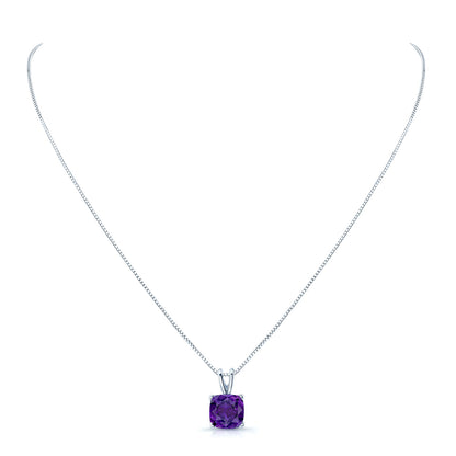 Amethyst Cushion Solitaire Pendant In 14k White Gold 18-in Baby Box Ch