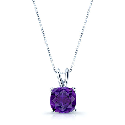 Amethyst Cushion Solitaire Pendant In 14k White Gold 18-in Baby Box Ch