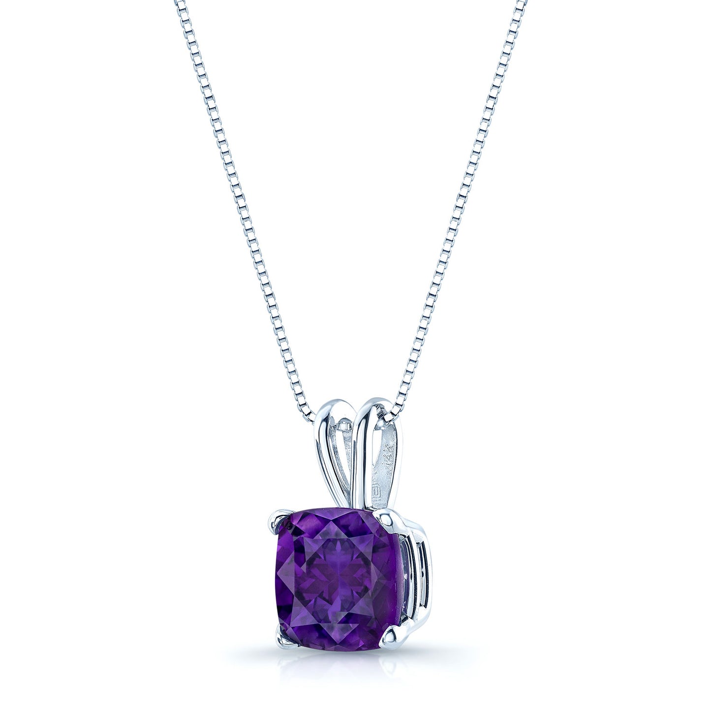 Amethyst Cushion Solitaire Pendant In 14k White Gold 18-in Baby Box Ch