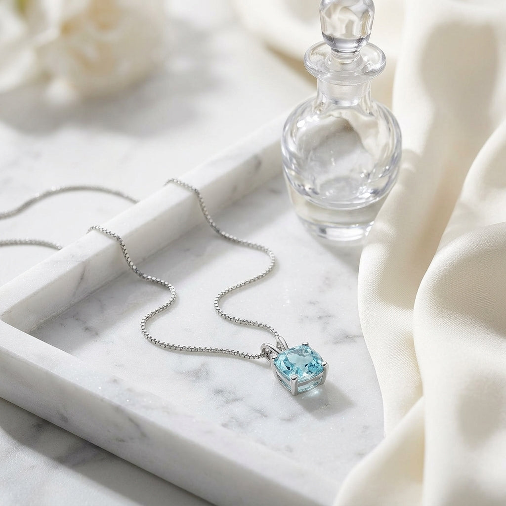 Aquamarine Solitaire Pendant In 14k White Gold — atelier still life