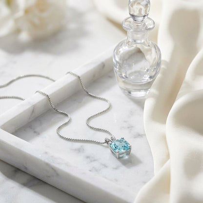 Aquamarine Solitaire Pendant In 14k White Gold — atelier still life