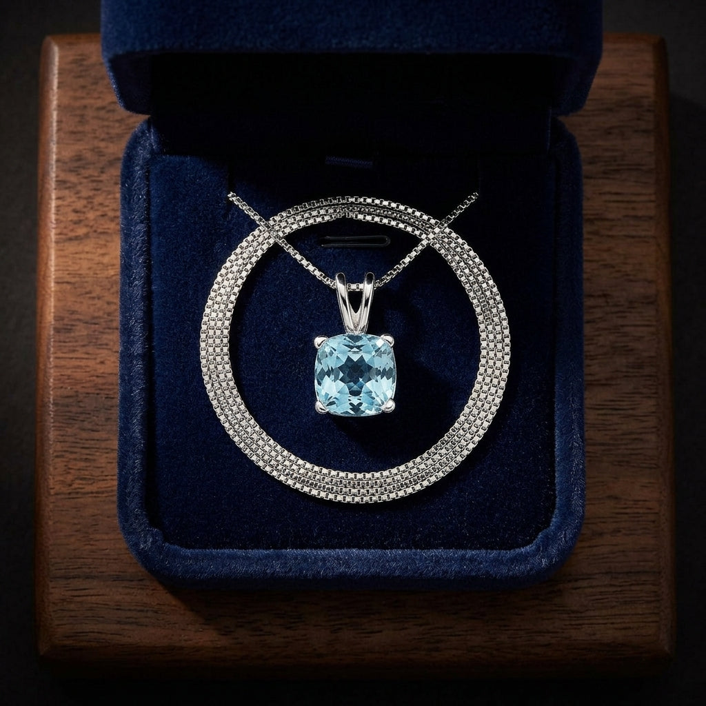 Aquamarine Solitaire Pendant In 14k White Gold — gift presentation