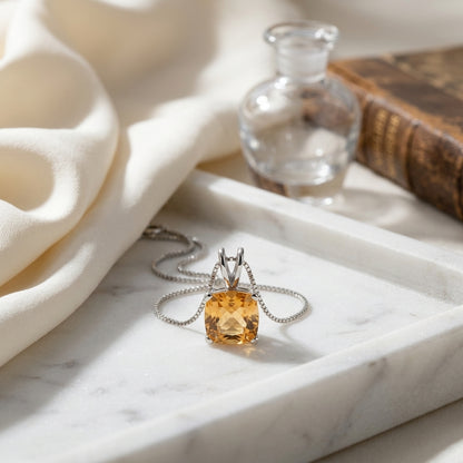 Citrine Cushion Pendant In 14k White Gold — atelier still life