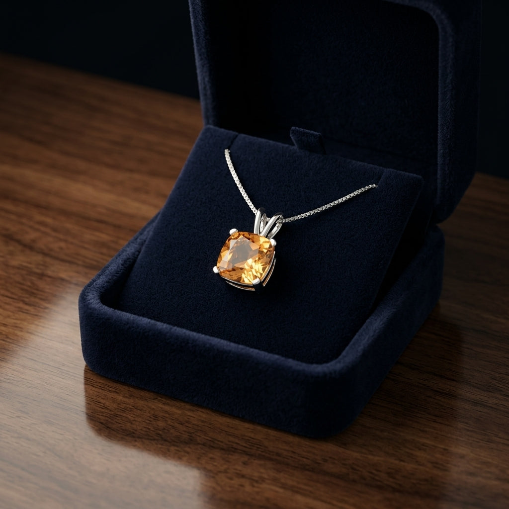 Citrine Cushion Pendant In 14k White Gold — gift presentation