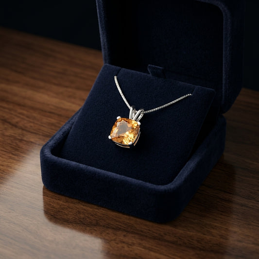 Citrine Cushion Pendant In 14k White Gold — gift presentation