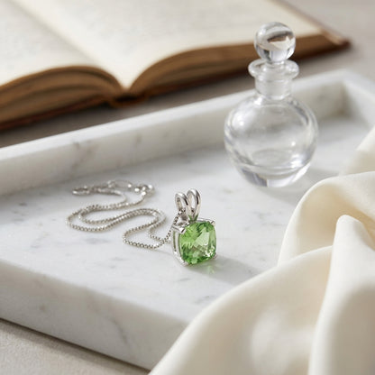 Peridot Cushion Solitaire Pendant In 14k White Gold 18-in Baby Box Ch — atelier still life