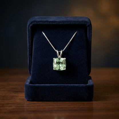 Peridot Cushion Solitaire Pendant In 14k White Gold 18-in Baby Box Ch — gift presentation