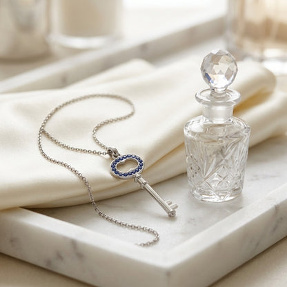 Sapphire Petite Key Pendant in 14k White Gold — marble silk