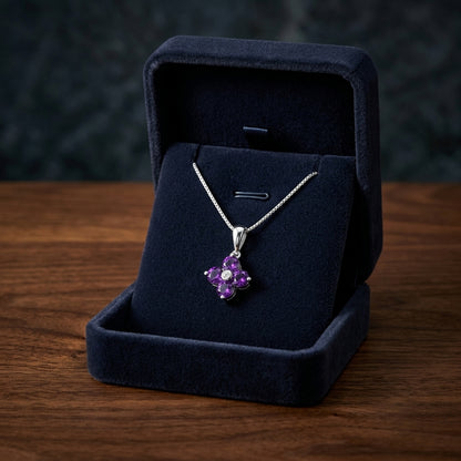 Amethyst Flower Pendant In 14k White Gold 17 In Box Chain — gift presentation